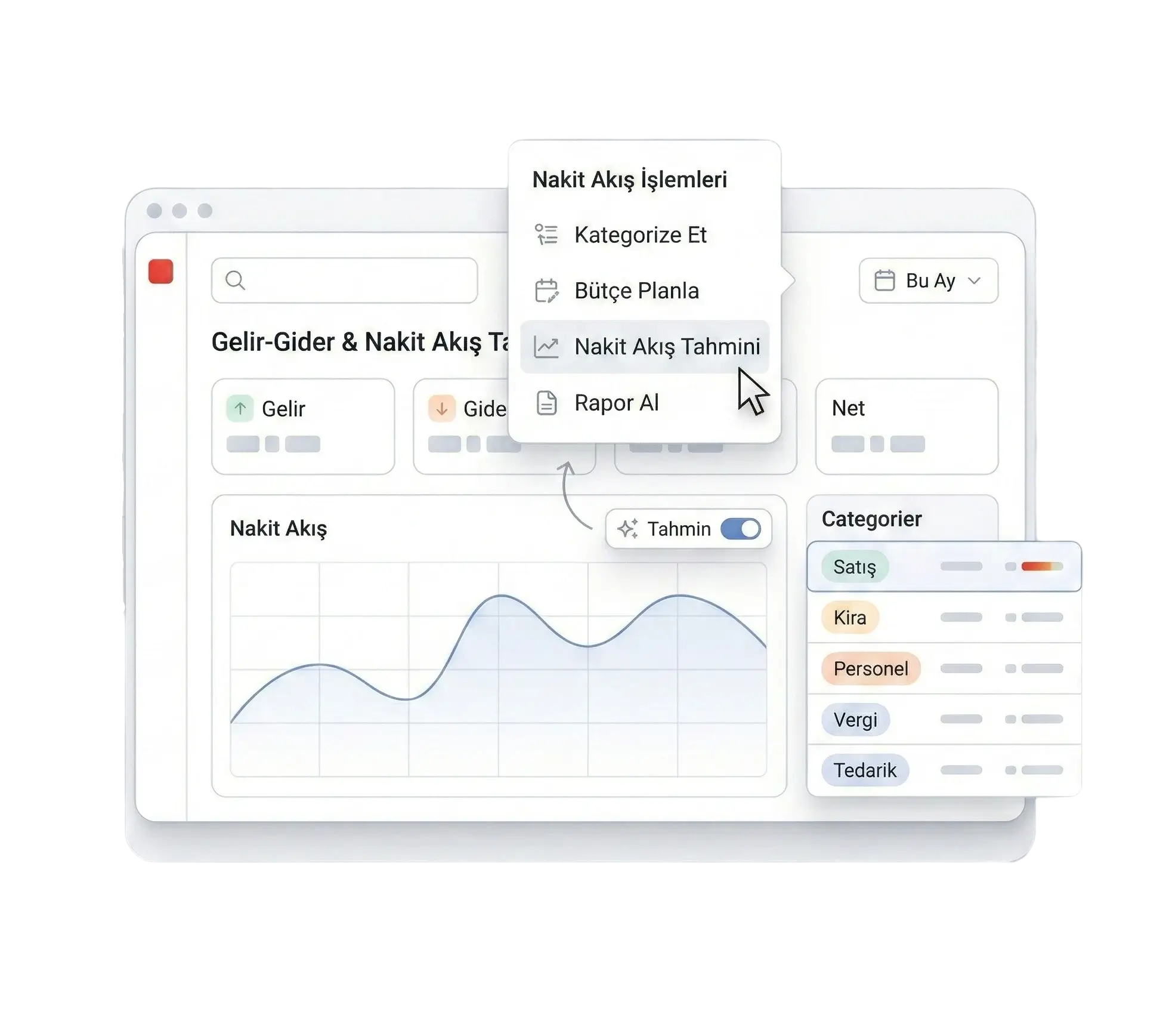 Cari Plus fatura takibi ve gelir-gider yönetimi — nakit akış ekranı