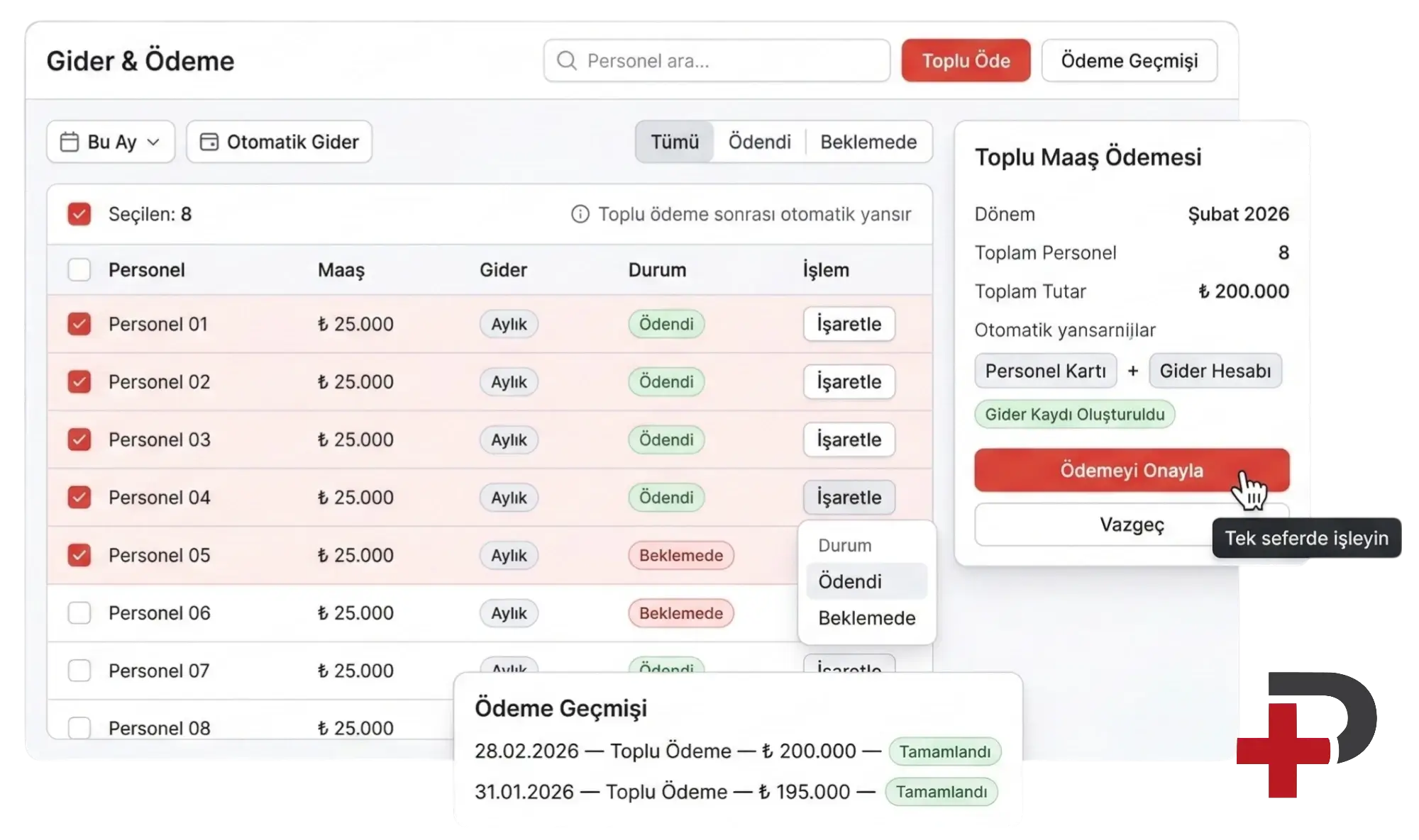 Maaşları otomatik gidere yansıtma ve ödeme takibi: Cari Plus’ta toplu maaş ödemesi ve ödendi ödenmedi durumu